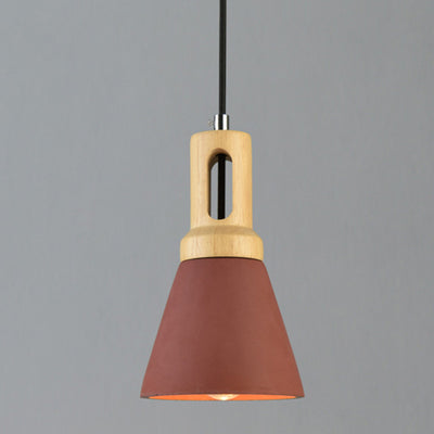 Contemporary Scandinavian Wood Cement Conic 1-Light Pendant Light For Dining Room