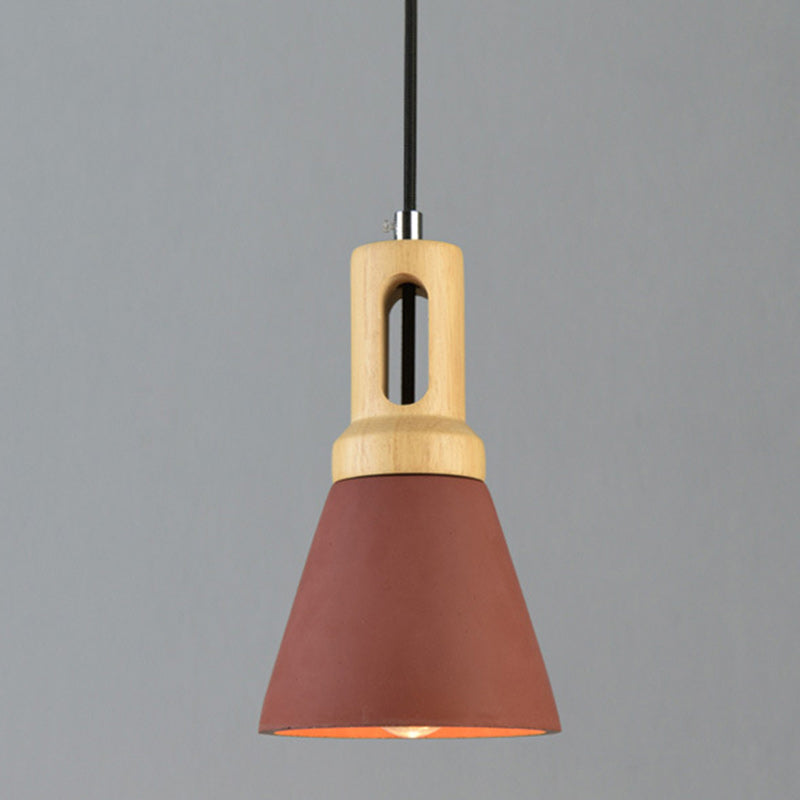 Contemporary Scandinavian Wood Cement Conic 1-Light Pendant Light For Dining Room