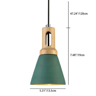 Contemporary Scandinavian Wood Cement Conic 1-Light Pendant Light For Dining Room