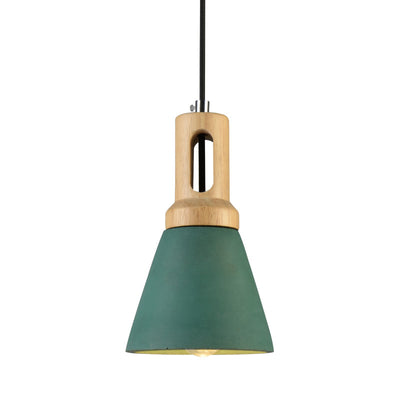 Contemporary Scandinavian Wood Cement Conic 1-Light Pendant Light For Dining Room