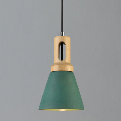 Contemporary Scandinavian Wood Cement Conic 1-Light Pendant Light For Dining Room