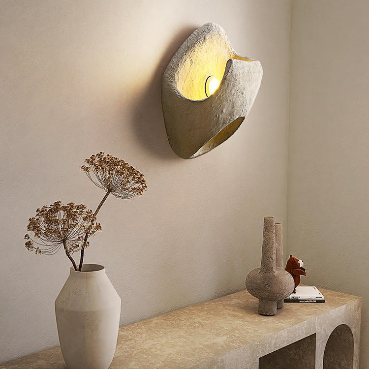 Traditional Japanese Cement Alien Stone 1-Light Wall Sconce Lamp For Bedside