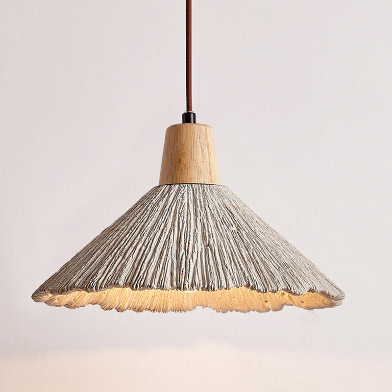 Traditional Japanese Cement Wood Umbellate Conic Texture 1/2/3 Light Pendant Light Island Light For Dining Room