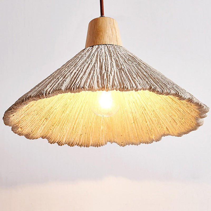 Traditional Japanese Cement Wood Umbellate Conic Texture 1/2/3 Light Pendant Light Island Light For Dining Room