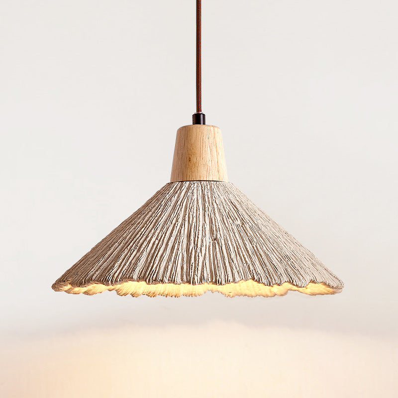 Traditional Japanese Cement Wood Umbellate Conic Texture 1/2/3 Light Pendant Light Island Light For Dining Room