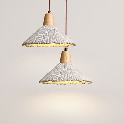 Traditional Japanese Cement Wood Umbellate Conic Texture 1/2/3 Light Pendant Light Island Light For Dining Room