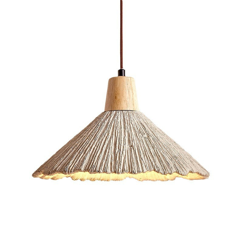 Traditional Japanese Cement Wood Umbellate Conic Texture 1/2/3 Light Pendant Light Island Light For Dining Room