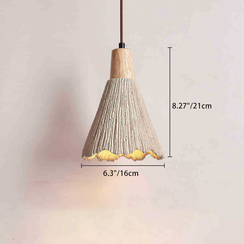 Traditional Japanese Cement Wood Umbellate Conic Texture 1/2/3 Light Pendant Light Island Light For Dining Room