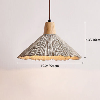 Traditional Japanese Cement Wood Umbellate Conic Texture 1/2/3 Light Pendant Light Island Light For Dining Room