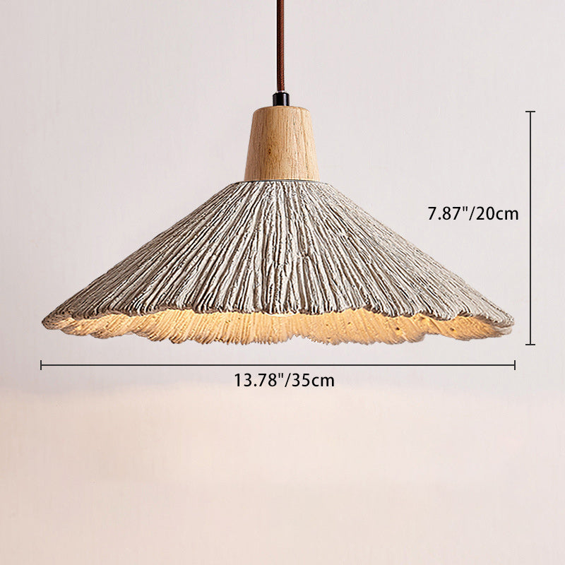 Traditional Japanese Cement Wood Umbellate Conic Texture 1/2/3 Light Pendant Light Island Light For Dining Room