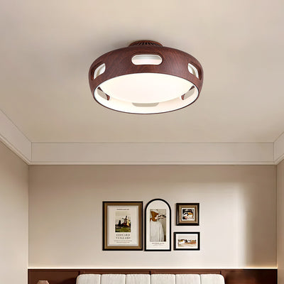 Contemporary Nordic Round Bladeless PC Acrylic LED Semi-Flush Mount Ceiling Fan Light For Bedroom