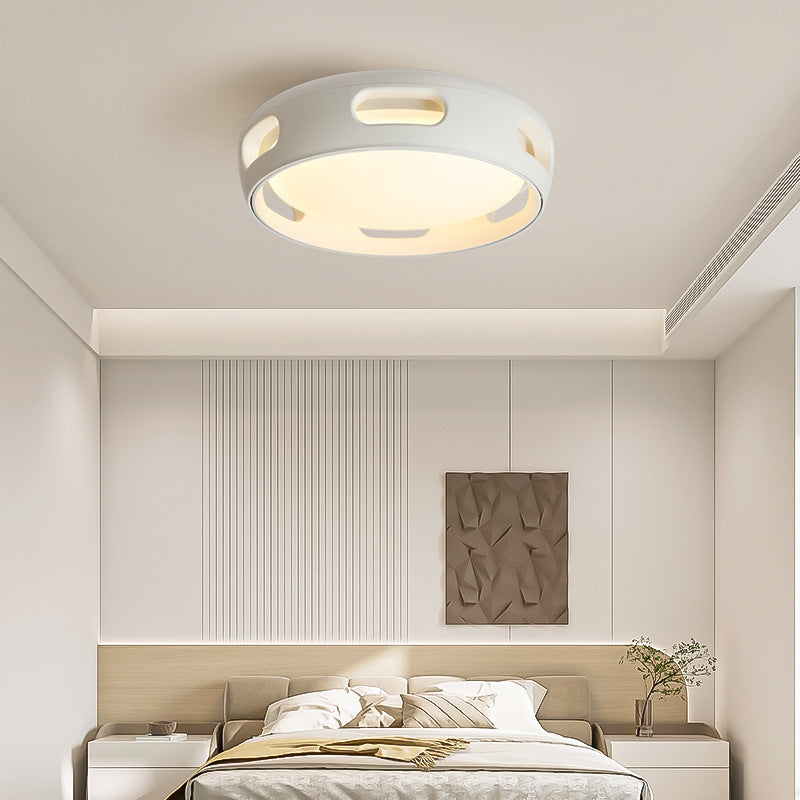 Contemporary Nordic Round Bladeless PC Acrylic LED Semi-Flush Mount Ceiling Fan Light For Bedroom