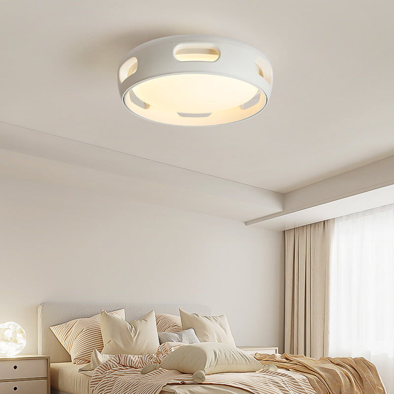 Contemporary Nordic Round Bladeless PC Acrylic LED Semi-Flush Mount Ceiling Fan Light For Bedroom