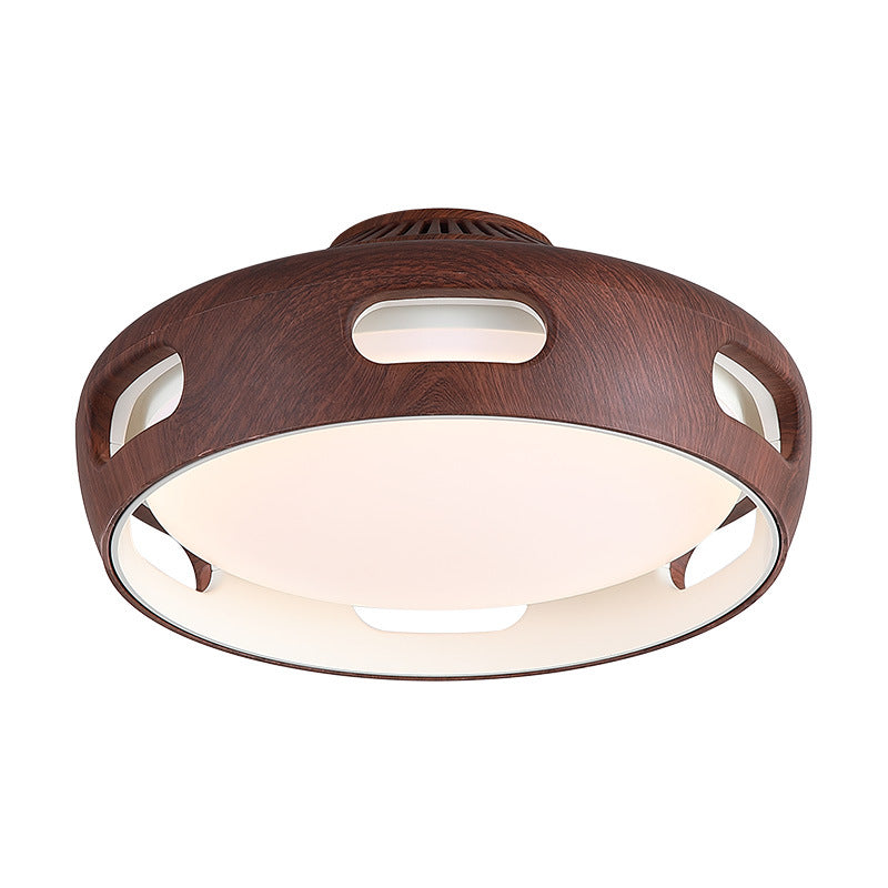 Contemporary Nordic Round Bladeless PC Acrylic LED Semi-Flush Mount Ceiling Fan Light For Bedroom