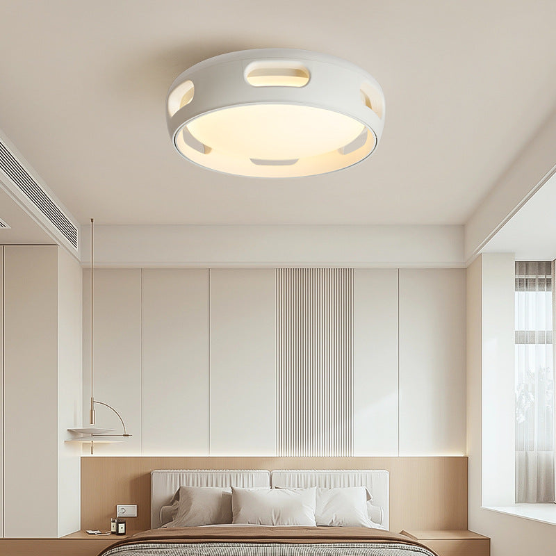 Contemporary Nordic Round Bladeless PC Acrylic LED Semi-Flush Mount Ceiling Fan Light For Bedroom