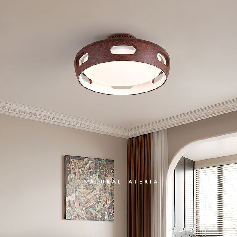 Contemporary Nordic Round Bladeless PC Acrylic LED Semi-Flush Mount Ceiling Fan Light For Bedroom