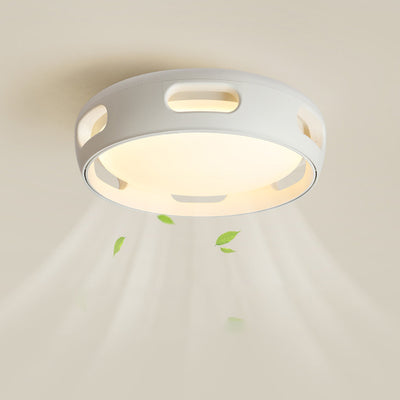 Contemporary Nordic Round Bladeless PC Acrylic LED Semi-Flush Mount Ceiling Fan Light For Bedroom