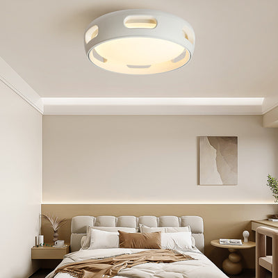 Contemporary Nordic Round Bladeless PC Acrylic LED Semi-Flush Mount Ceiling Fan Light For Bedroom