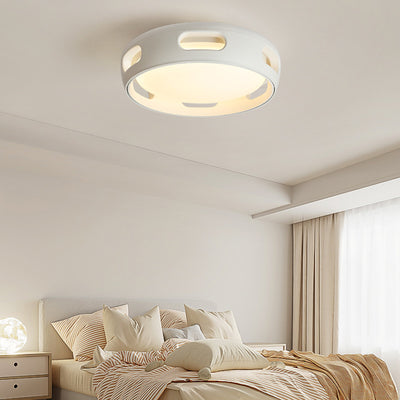 Contemporary Nordic Round Bladeless PC Acrylic LED Semi-Flush Mount Ceiling Fan Light For Bedroom