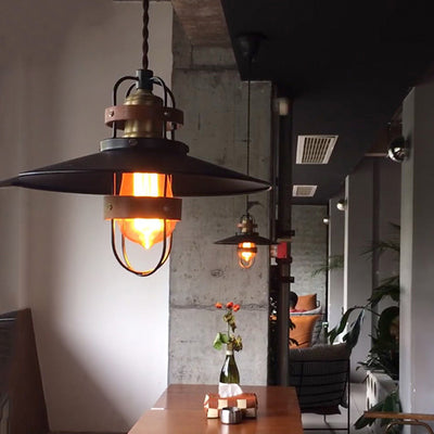 Contemporary Industrial Iron Cone Cage 1-Light Pendant Light For Dining Room