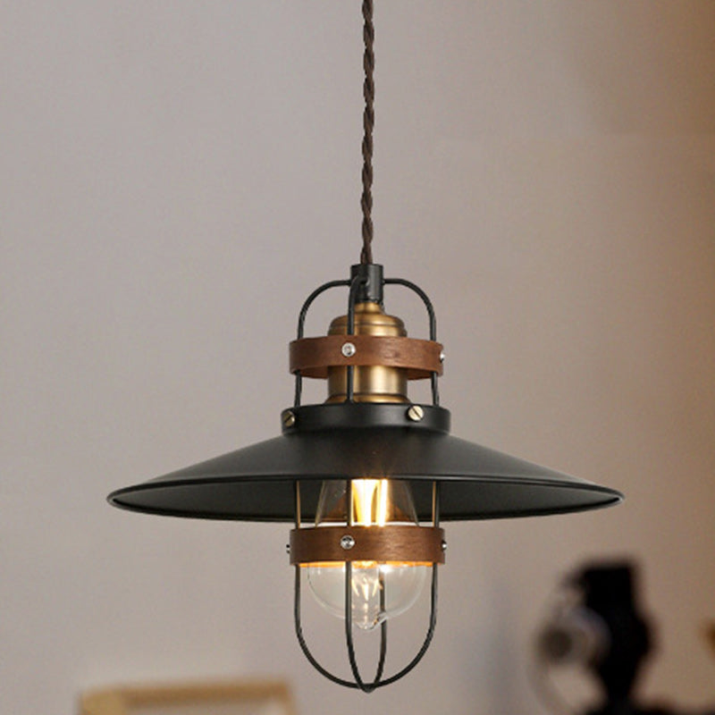 Contemporary Industrial Iron Cone Cage 1-Light Pendant Light For Dining Room