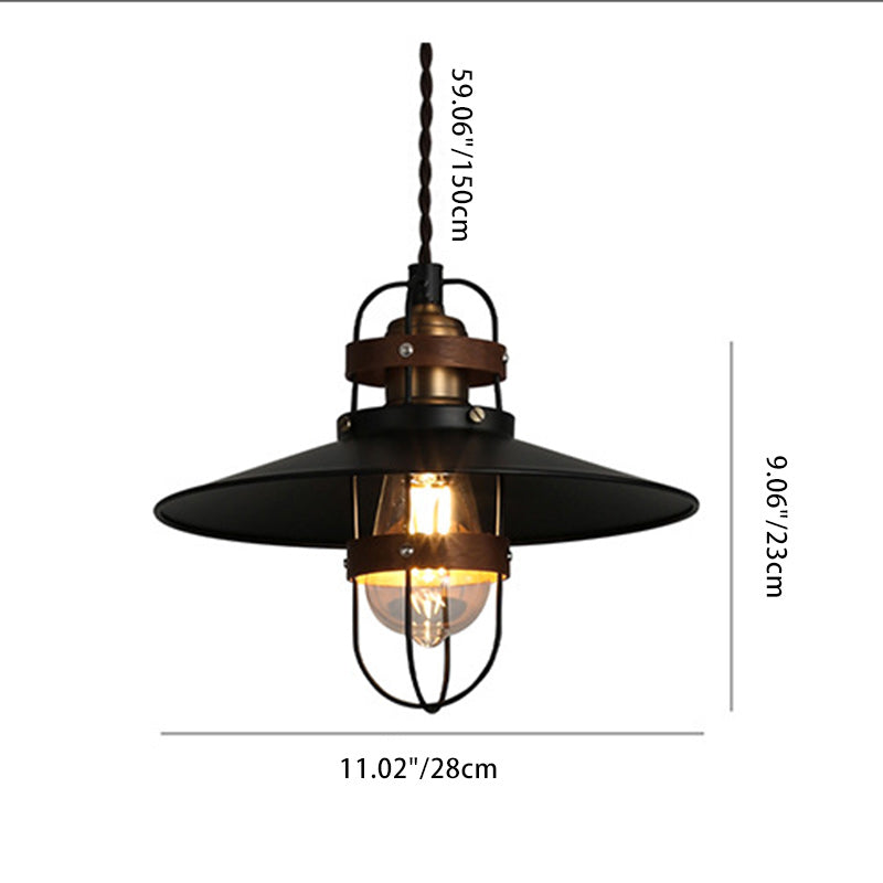 Contemporary Industrial Iron Cone Cage 1-Light Pendant Light For Dining Room