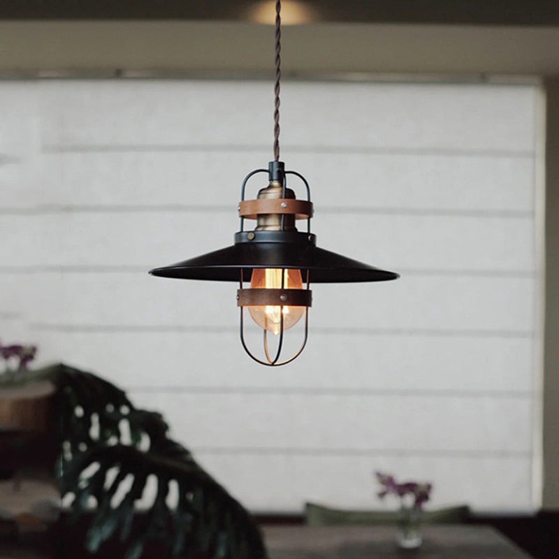 Contemporary Industrial Iron Cone Cage 1-Light Pendant Light For Dining Room