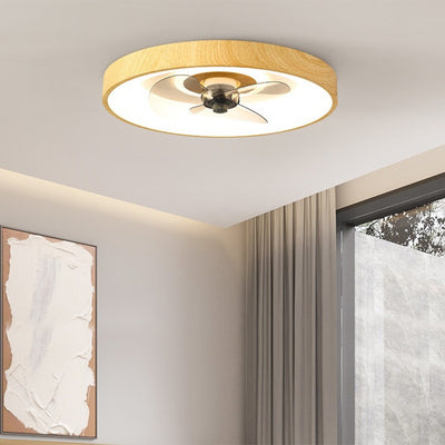 Modern Simplicity Round Iron Copper Acrylic LED Flush Mount Ceiling Fan Light For Bedroom