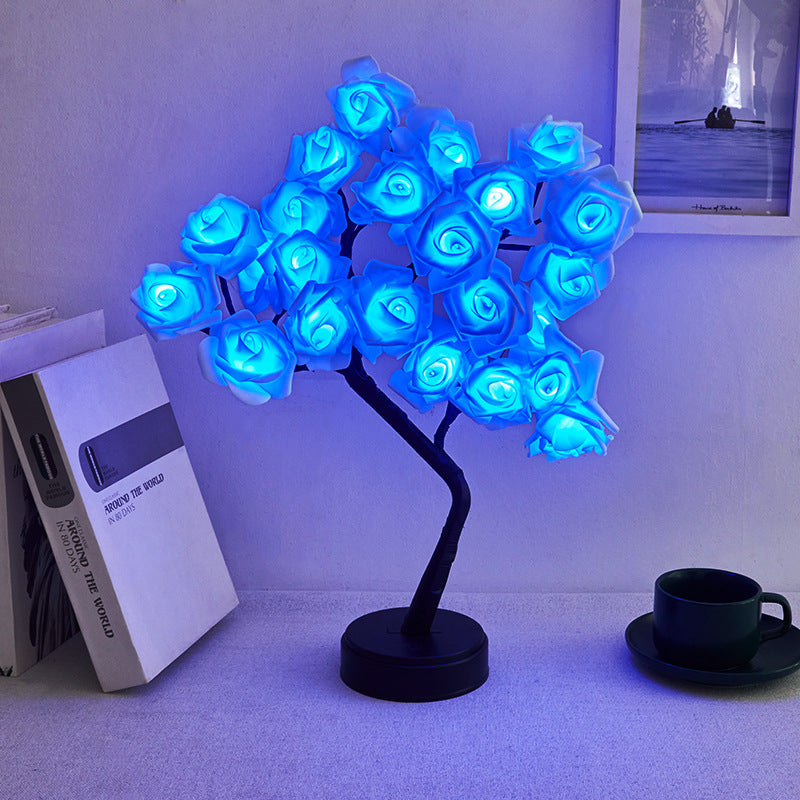 Modern Art Deco Rose Tree Branch Maple Leaf Plastic USB LED Table Lamp Night Light For Bedroom