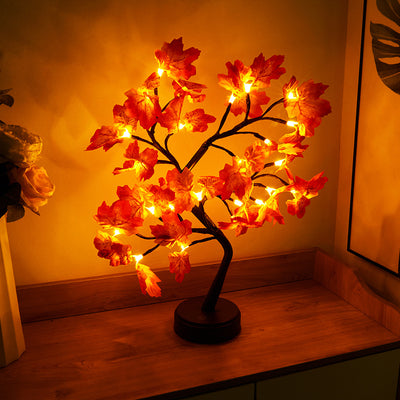 Modern Art Deco Rose Tree Branch Maple Leaf Plastic USB LED Table Lamp Night Light For Bedroom