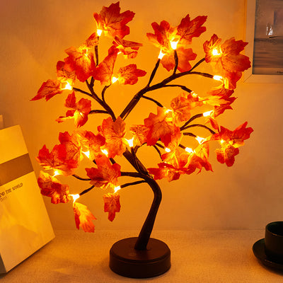 Modern Art Deco Rose Tree Branch Maple Leaf Plastic USB LED Table Lamp Night Light For Bedroom