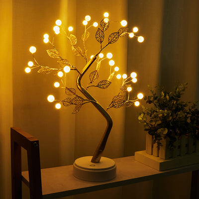 Modern Art Deco Rose Tree Branch Maple Leaf Plastic USB LED Table Lamp Night Light For Bedroom