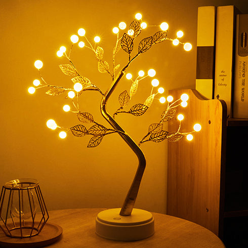 Modern Art Deco Rose Tree Branch Maple Leaf Plastic USB LED Table Lamp Night Light For Bedroom