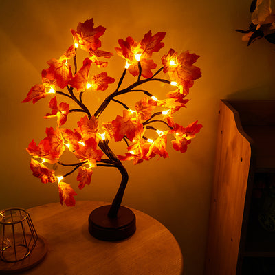 Modern Art Deco Rose Tree Branch Maple Leaf Plastic USB LED Table Lamp Night Light For Bedroom