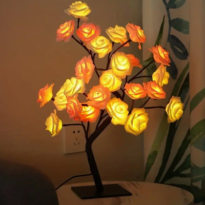 Modern Art Deco Rose Tree Branch Maple Leaf Plastic USB LED Table Lamp Night Light For Bedroom