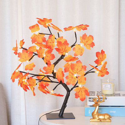 Modern Art Deco Rose Tree Branch Maple Leaf Plastic USB LED Table Lamp Night Light For Bedroom