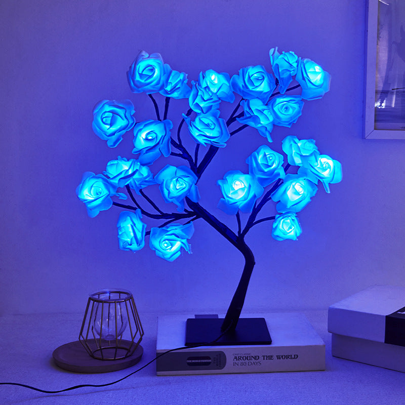 Modern Art Deco Rose Tree Branch Maple Leaf Plastic USB LED Table Lamp Night Light For Bedroom