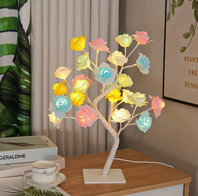 Modern Art Deco Rose Tree Branch Maple Leaf Plastic USB LED Table Lamp Night Light For Bedroom