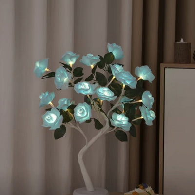 Modern Art Deco USB Battery Rose Tree Branch Plastic LED Table Lamp Night Light For Bedroom