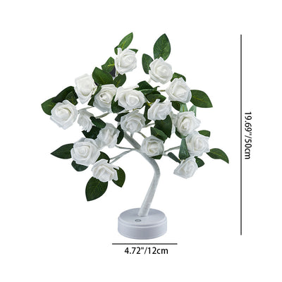 Modern Art Deco USB Battery Rose Tree Branch Plastic LED Table Lamp Night Light For Bedroom