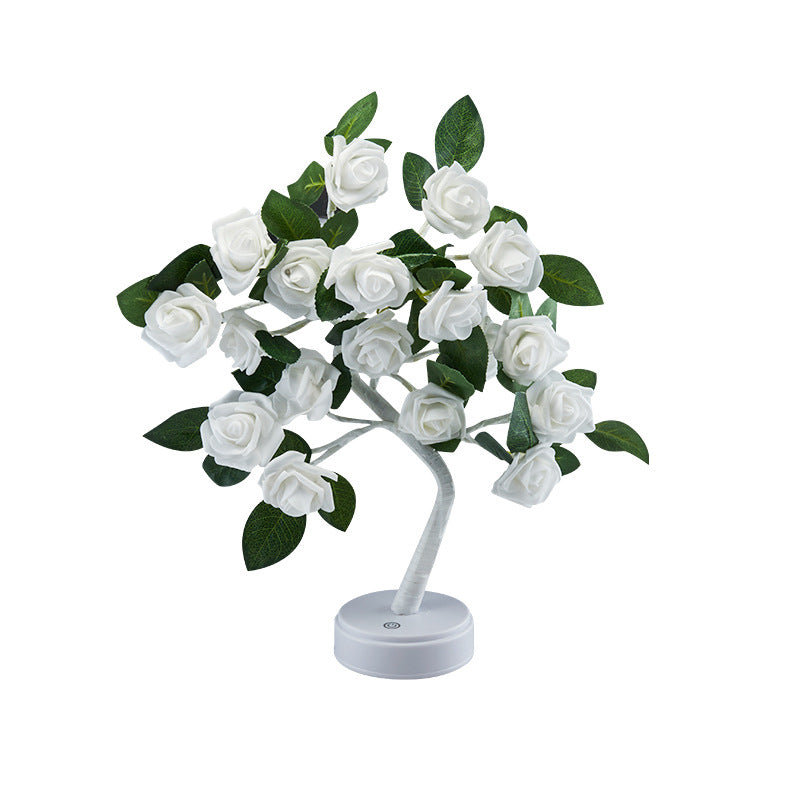 Modern Art Deco USB Battery Rose Tree Branch Plastic LED Table Lamp Night Light For Bedroom