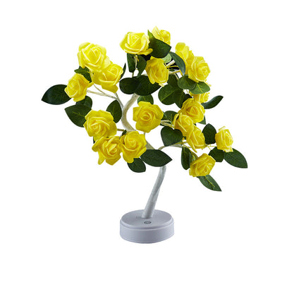 Modern Art Deco USB Battery Rose Tree Branch Plastic LED Table Lamp Night Light For Bedroom