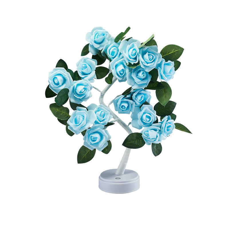 Modern Art Deco USB Battery Rose Tree Branch Plastic LED Table Lamp Night Light For Bedroom