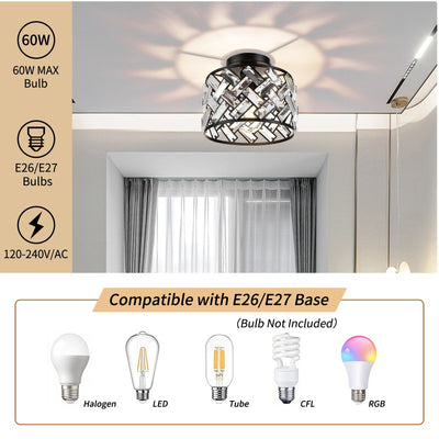 Contemporary Scandinavian Round Crystal Aluminum 1-Light Semi-Flush Mount Ceiling Light For Hallway