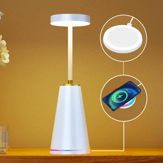 Modern Simplicity Waterproof Iron PC Wireless Charging Round Column LED Table Lamp For Bedside