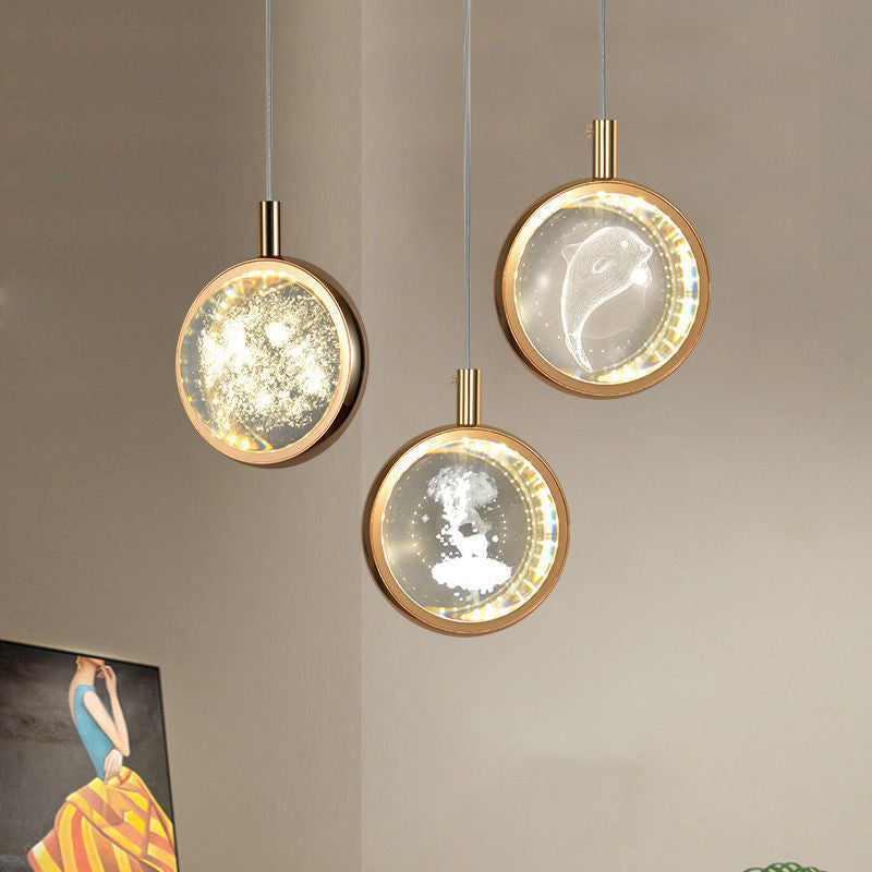 Modern Luxury Aluminum Crystal Round Bubble Jellyfish Deer LED Pendant Light For Bedside