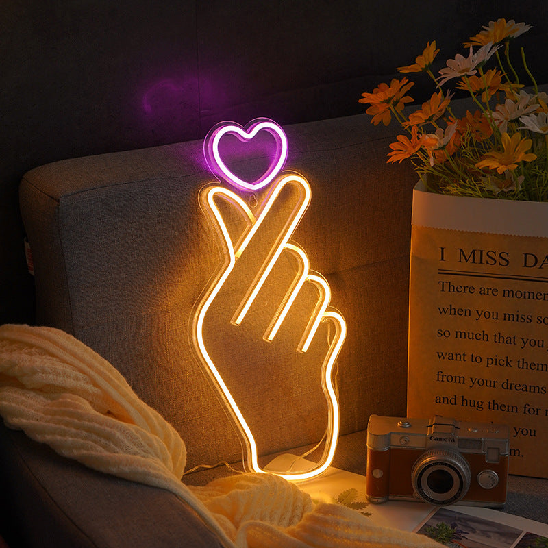 Contemporary Creative Waterproof Acrylic Heart Love Neon Light USB LED Table Lamp For Bedroom