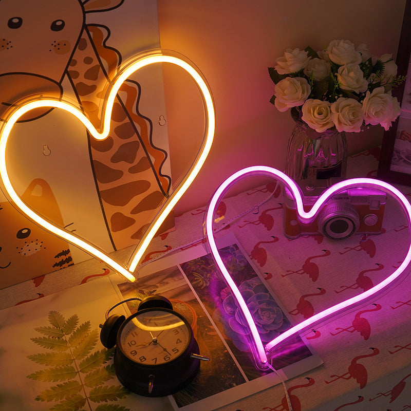 Contemporary Creative Waterproof Acrylic Heart Love Neon Light USB LED Table Lamp For Bedroom