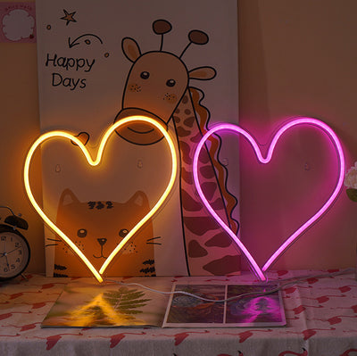 Contemporary Creative Waterproof Acrylic Heart Love Neon Light USB LED Table Lamp For Bedroom