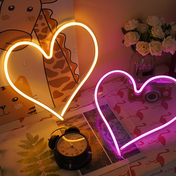 Contemporary Creative Waterproof Acrylic Heart Love Neon Light USB LED Table Lamp For Bedroom